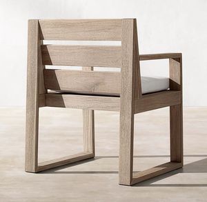 Chaise de jardin minimaliste en teck avec coussin blanc, mobilier d'extérieur, structure en bois durable, pieds effilés - Product Image 4