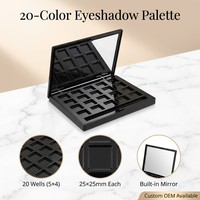 Palette de fards à paupières vide personnalisée OEM 20 couleurs, avec compartiments carrés de 25*25mm, couvercle miroir et fente pour pinceau