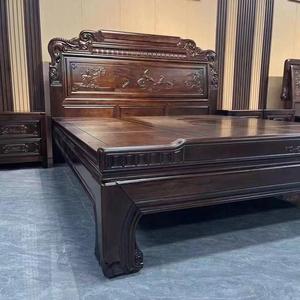 Cama de Madera Maciza de Palisandro Sudamericano, Cama Doble con Unión de Mortaja y Espiga, Cama Clásica Tallada para Dormitorio Principal - Product Image 3