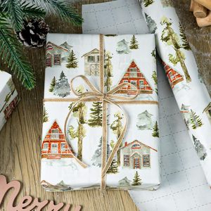 MAYPLUSS Christmas Wrapping Paper 17 In X 33 Ft Watercolor Log Cabin Design Eco-Friendly Gift <b>Wrap</b> For Christmas Hanukkah - Product Image 2