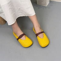 Nouvelles chaussures Mary Jane en cuir véritable tressé respirant, style rétro, faites à la main, pour femmes, à bout rond, à semelle souple, plates