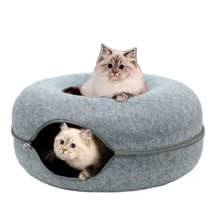 Toptan Premium Hideaway kedi yatak mağara yuva dayanıklı keçe yuvarlak çörek kedi tüneli yatak