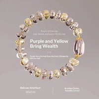 Bracelet Perlé en Cristal Améthyste Jaune et Or Pur avec Strass, Design Original pour Femme, Chaîne de Main