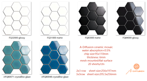 Màu Xanh Lá Cây Lớn Hexagon Crystal Tráng Men Bóng Lưới Gắn Sứ <span class=keywords><strong>Mosaic</strong></span> Tường Gạch Trang Trí Gạch <span class=keywords><strong>Mosaic</strong></span> Gốm 295.5x256mm - Product Image 2