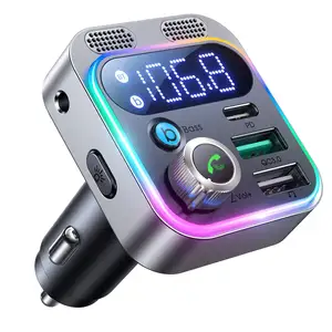 Hot Selling RT16 LED Display Dual Mics Car Mp3 Player Clear Call BT 5.0 48W Fast Charging Car Charger Broadcast FM Transmitter