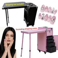 Chariot de salon de manucure avec bureau pliant et chaise station de manucure mobile extérieure kit de manucure train vanity case