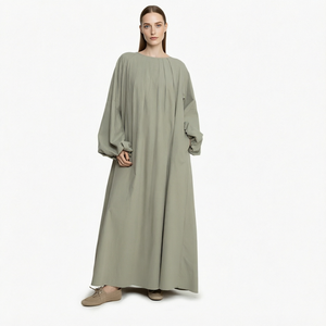 Abaya longue en coton respirant uni tricoté Willson, manches ballon, vente en gros, vêtements islamiques pour femmes musulmanes - Product Image 1