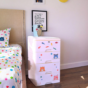 Armoire à tiroirs pliable pour enfants avec un seul verrou, en plastique, avec des autocollants de dessins animés à 4 couches, pour le bricolage - Product Image 1
