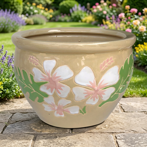 Pot de fleurs en céramique émaillée de style américain, nouveau design 2018, trou de drainage, écologique, capacité 5L, motif floral, jardinières au sol - Product Image 1