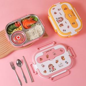Cute Design Food Grade Material Stainless Steel 304 4 Compartment Food Container Kids Bento Lunch Box for School