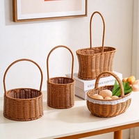 Panier à main en faux rotin, pot de fleurs rond en plastique tressé, porte-fruits, rangement décoratif rustique pour la maison et le jardin