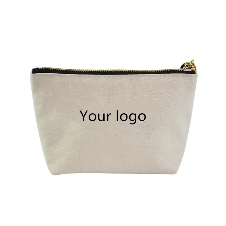Ginzeal yeni ürünler kullanışlı moda eko tuval makyaj çantaları düz pamuklu fermuar özel kozmetik torba çanta ile özel Logo