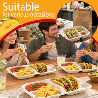 Plateau jetable biodégradable de plat de taco de supports de taco d'Oilproof avec 3 compartiments