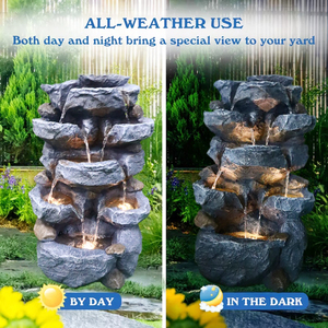 <span class=keywords><strong>Fontaine</strong></span> d'<span class=keywords><strong>eau</strong></span> extérieure autoportante en résine, cascade à 6 niveaux, avec lumières LED pour la décoration, vente en gros - Product Image 6