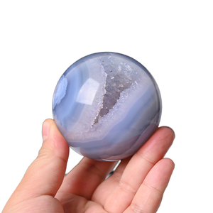 Wholesale Yunyang Yy001 Polished Natural <b>Crystal</b> <b>Ball</b> Blue Lace Agate with Geode Sphere Love Theme Fashion Trend Home Decoration - Product Image 1