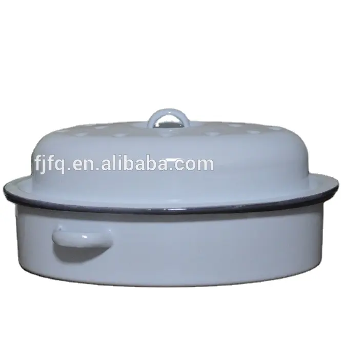 Hình bầu dục men casseroles men rang xay Pan với nắp cắm trại men nồi