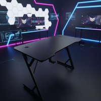 Bureau de Gaming Moderne en Métal Noir à Prix Abordable avec Fibre de Carbone, LED RGB, Panneau Double Extensible, Support Casque et Porte-Gobelet pour PC Gamer et Bureau