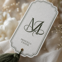 Cartes de menu de mariage élégantes et luxueuses en papier de coton fait main avec pompon pour cérémonie et réception de mariage