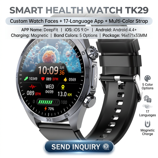 Stylish Smart Watch ECG Monitor Sleep Tracker Heart Rate SpO2 Blood Pressure Health Monitoring Device Magnetic IP68 Waterproof
