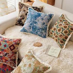 Boho pays style vintage coton et lin taies d'oreiller couleur tissé jacquard canapé oreiller coussin de chevet - Product Image 2