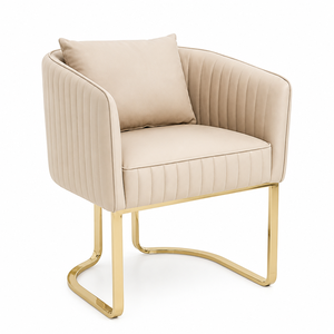 Ensemble de fauteuils de salon capitonnés de luxe en velours crème, fauteuil seau avec base en traîneau doré, fauteuil pivotant assorti avec base à cinq étoiles sur roulettes - Product Image 3