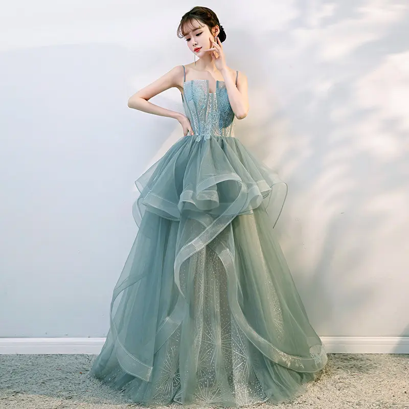 Wholesale high quality sexy green halter birthday party wedding prom dresses women luxury evening gown drop shipping