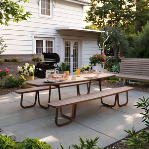 Ngoài trời nhà hàng Patio đồ nội thất gỗ tếch hình chữ nhật Dã Ngoại bảng băng ghế dự bị ngoài trời Vườn bàn ăn đặt đồ nội thất - Product Image 4