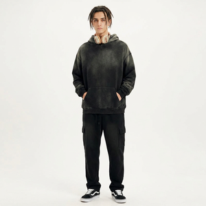 Haute qualité 100% coton lavé à l'acide à capuche lavage vieux pull pierre lavé surdimensionné Vintage à capuche soleil fané sweats à capuche - Product Image 1