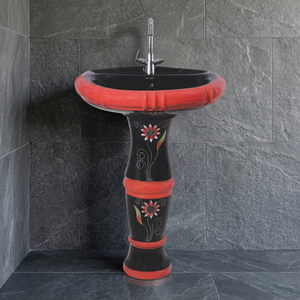 Ensemble de lavabo moderne rond en céramique sur pied, finition granit, pour salle de bain d'hôpital - Product Image 3