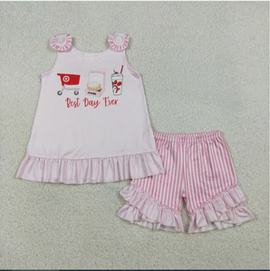 Ensemble de vêtements d'été pour filles, tunique rose à rayures, short à rayures, GSSO3008 Best Day Ever - Product Image 2