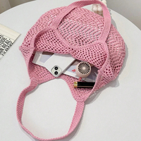 Sac fourre-tout en maille diamantée rose pastel, sac à bandoulière ajouré en filet, sac de festival musical, logo personnalisé, faible MOQ, vente en gros