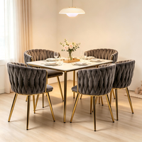 Chaise de salle à manger de luxe en velours gris avec dossier plissé tissé, pieds en métal doré écologiques pour hôtel moderne, restaurant, maison, café
