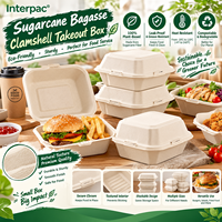 Boîte à emporter Interpac Bagasse 8x8 pouces, 2 compartiments, boîte bento biodégradable en canne à sucre pour l'école, le bureau, le déjeuner à emporter