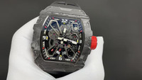Montre mécanique automatique de luxe squelettée en fibre de carbone noire 3502, style designer haut de gamme, avec logo OEM, pour homme