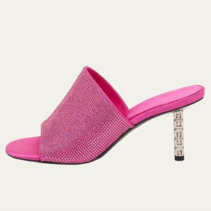 Women on Bling Diamonds Sandals Silver Heels Stiletto Dress <b>Shoes</b> Thin High-Heeled Mules Party Peep Toe Slides - Product Image 5