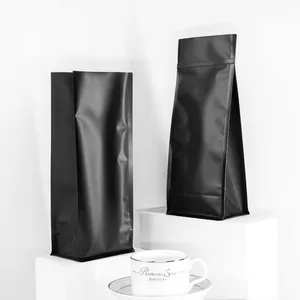 Bolsas de café de fondo plano vacías compostables Kraft con logotipo personalizado con válvula y cremallera para embalaje de té de granos de café