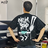 T-shirt noir surdimensionné de haute qualité à imprimé DTG éclaboussures mixte pour hommes T-shirt en coton épais pour hommes