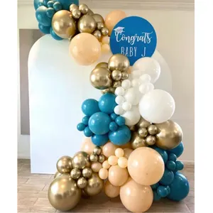 Arche de décoration en forme d'arche avec ballons, pièces, décor pour mariage, anniversaire, noël, bleu, Beige, joues, or chromé, KK918