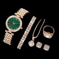 Conjunto de Accesorios para Reloj Amelia Diamond, Collar y Anillo Redondos para Mujer, 6 Piezas, Aleación de Cuarzo, 31 mm, Reloj de Joyería de Moda