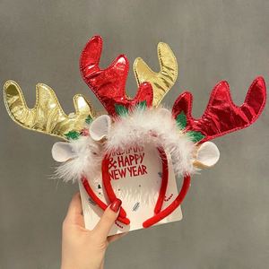 Christmas Kids Antler Headband Sweet Handmade Hair Clip Holiday Party Costume Cosplay Headdress with Glass Drill & Santa <b>Bow</b> - Product Image 3