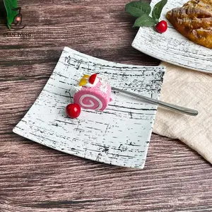 Vintage kumtaşın mat beyaz dekorasyon özel Logo meyve kare porselen yan plakalar için restoran seramik yemek tabakları seti