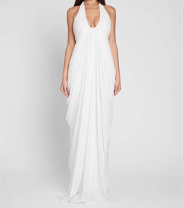 Abito da sera elegante da donna alla moda, sexy, senza schienale, con scollo all'americana, senza maniche, drappeggiato, lungo fino al pavimento, tinta unita. Nessuna recensione. 1 venduto. - Product Image 1