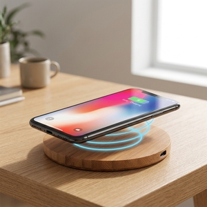 <span class=keywords><strong>Cargador</strong></span> Inalámbrico Portátil de Bambú de 5W con Logotipo Personalizado, Base de Carga Rápida para iPhone 15 14 y <span class=keywords><strong>Samsung</strong></span> S24 - Product Image 4