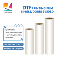 LICAI DTF Film 60m 42cm 37cm 33cm 30cm transparente Pet Dtf Transfer Paper Sheet Roll Papel de transferencia de calor para impresión de camisas oscuras