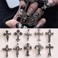 Nouveauté 2026 : Breloques 3D pour ongles, croix en alliage, strass noirs, style vintage punk gothique, accessoires d'art des ongles pour Halloween, pour DIY