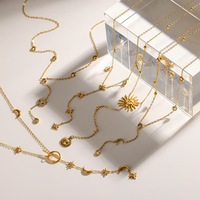 Collier chaîne à maillons en Y classique plaqué or, fabriqué en usine, avec motifs Soleil, Lune et Étoile, pour femme, avec verre – Nouvelle collection en promotion