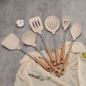 Ustensiles de cuisine en silicone de qualité alimentaire avec manche en bois de hêtre, spatule, cuillère, ustensiles de cuisine, outils de cuisine domestiques - Product Image 5