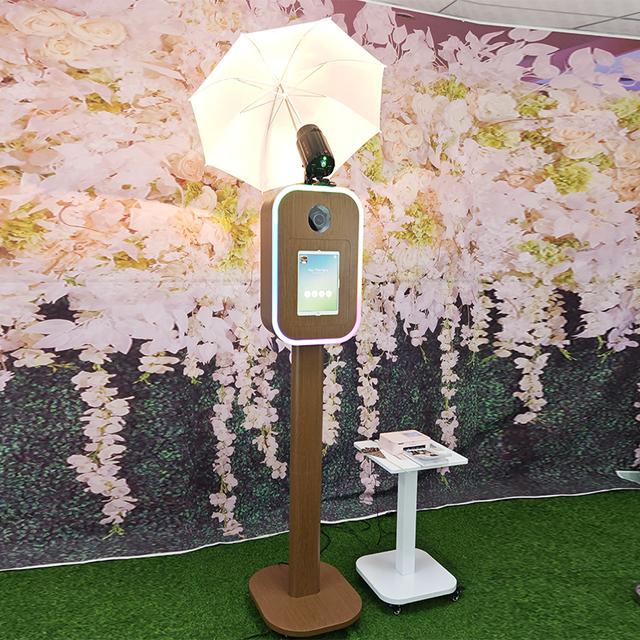 Rental Business Wooden Grain iPad DSLR Selfie Photo Booth Portable Kiosk for Wedding Exhibition Party