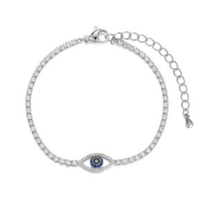 Pulsera de Cadena de Moda con Ojo, Azul, con Pavé de Circonitas, Línea CZ, Latón Chapado en Oro de 14K, Circonita 5A, Para el Trabajo y el Desplazamiento, OEM - Product Image 3