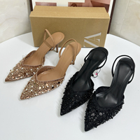 Sandales à talons hauts pour femmes en perles, noires, tendance, sexy, en maille, avec grande taille 42, vert émeraude, bout fermé, pour l'extérieur